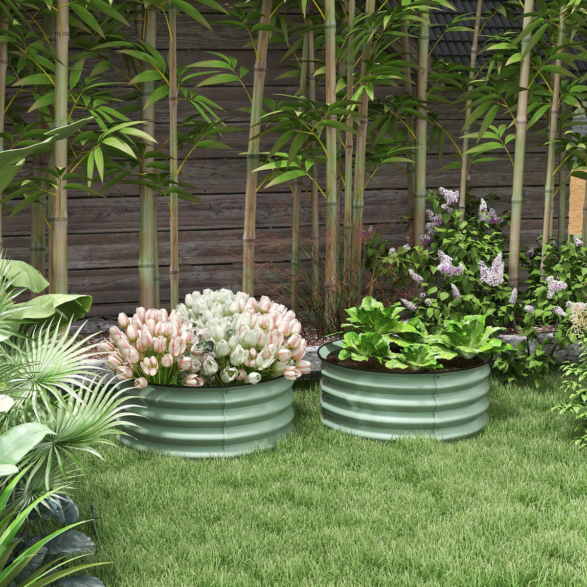 HOCHBEET 2er-Set aus Stahl - Grün, Metall (60/30/60cm) - Outsunny