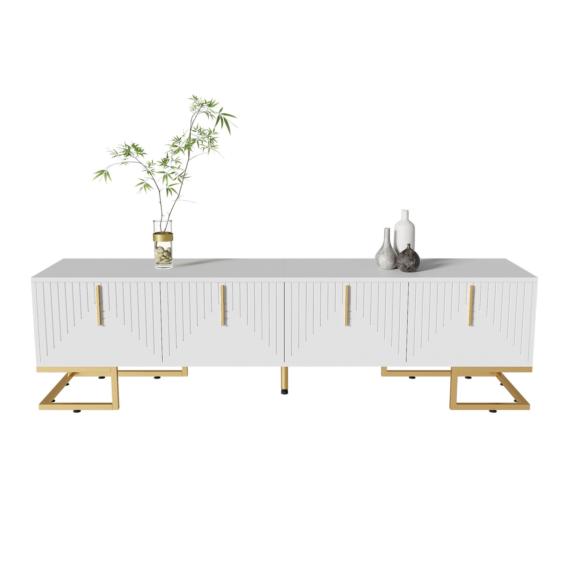 TV-SCHRANK 170 cm Weiß mit 4 Türen und goldfarbenen Beinen - Weiß, Holzwerkstoff (40/45.5/170cm) - Beauniv