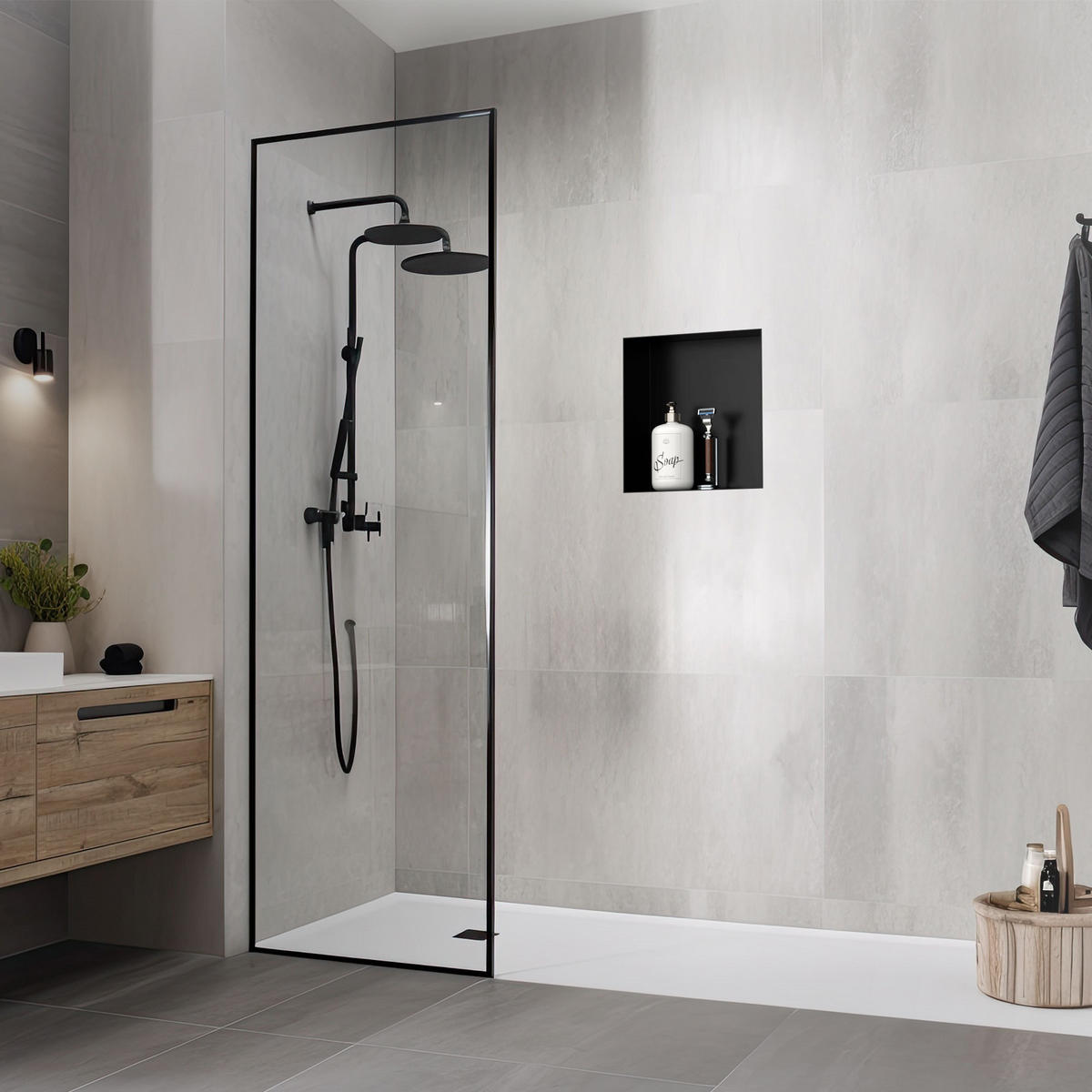 DUSCHNISCHE Schwarz 30/30 cm - Schwarz, Metall (34/10/34cm) - LuxeBath