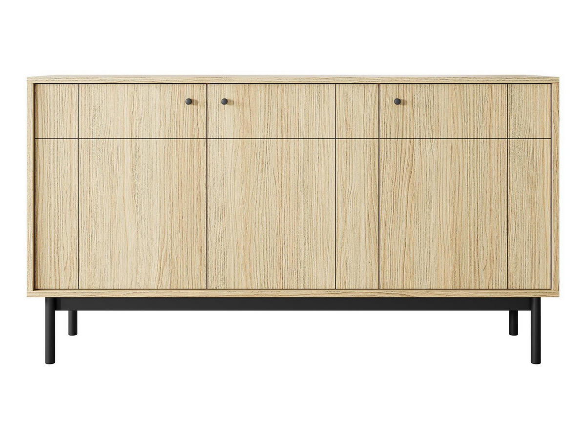 KOMMODE Panda Hellbraun, Schwarze Beine, Dreitürige mit Schubladen - Hellbraun/Schwarz, Holzwerkstoff (154/84/39cm) - Bettso