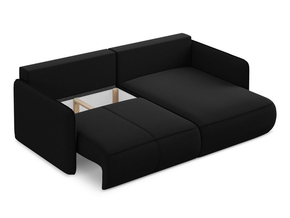 ECKSOFA mit Schlaffunktion Samt Stoff Schwarz - Schwarz, Kunststoff/Textil (207/148cm) - Makamii