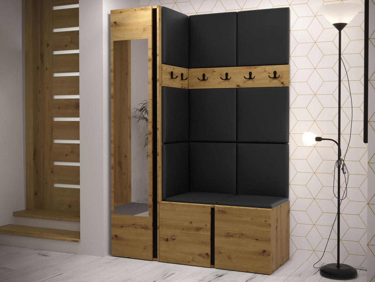 GARDEROBEN-SET Orion X - Schwarz/Eiche Artisan, Holzwerkstoff/Kunststoff (124/186/46cm) - MIRJAN24