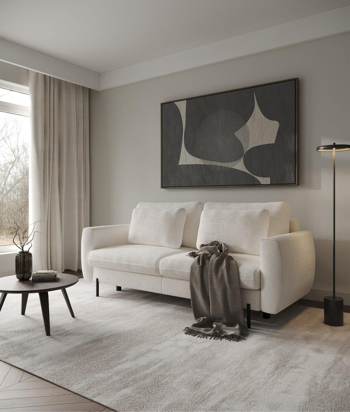SOFA Rane Cremeweiß mit Schlaffunktion - Creme/Schwarz, Textil/Metall (236/90/102cm) - Selsey