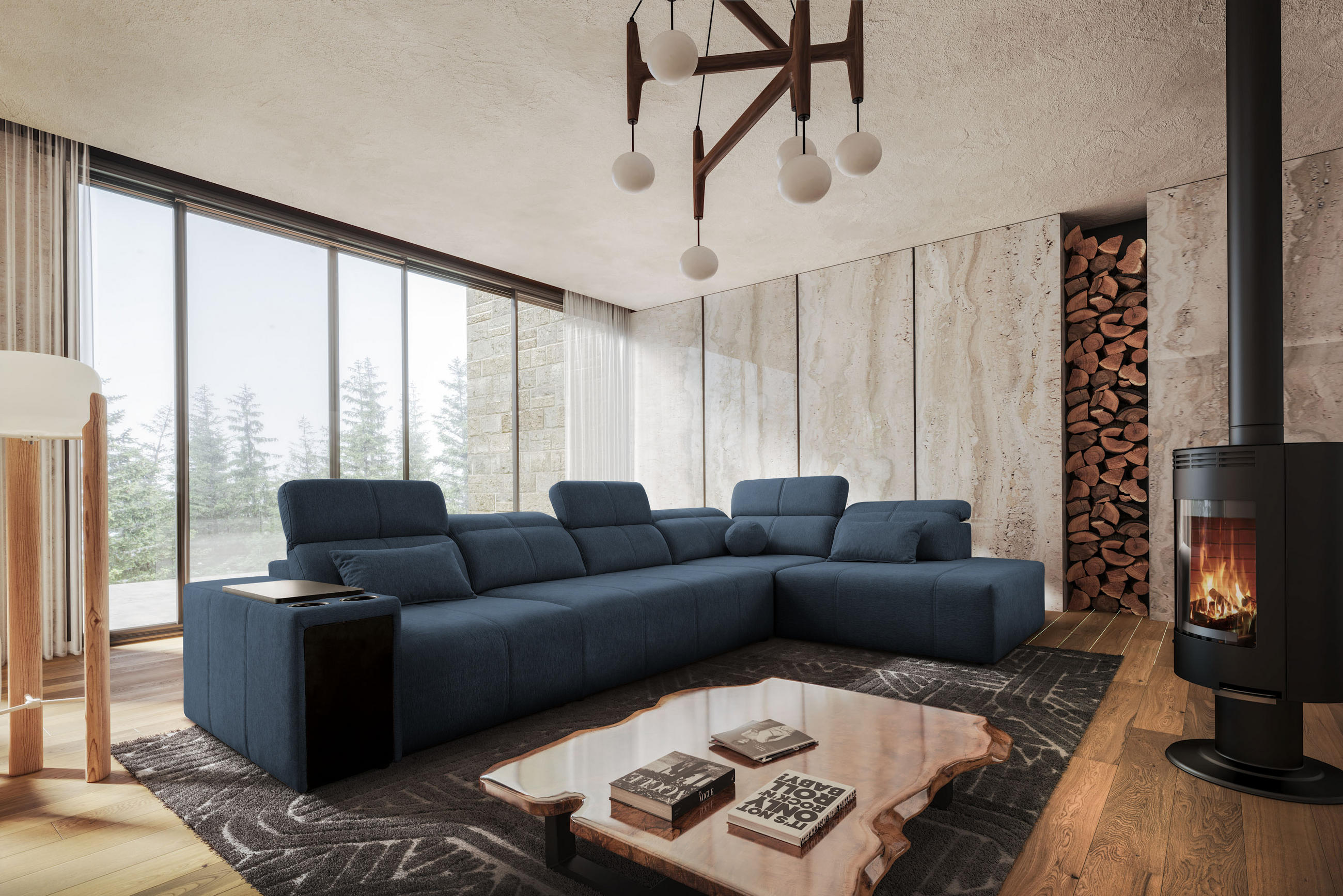 ECKSOFA L-Form Mindy XI Mit Schlaffunktion Und Verstellbarer Rückenlehne Stoff Verita Blau Rechts - Blau, Holz/Textil (350/230cm) - Kaiser Möbel