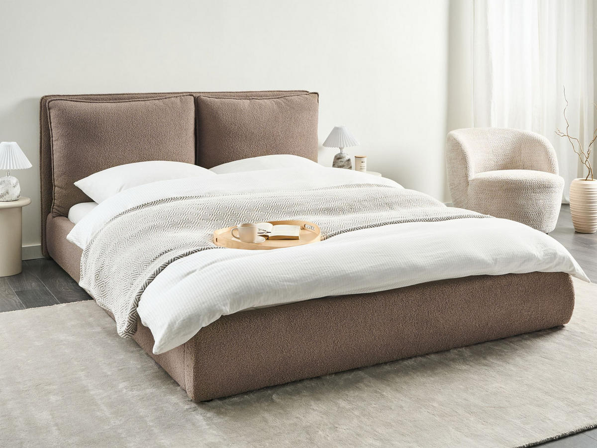 VODNA POSTELJA bouclé 160/200 cm rjava Bajonna - črna/rjava, tekstil (160/200cm) - Beliani
