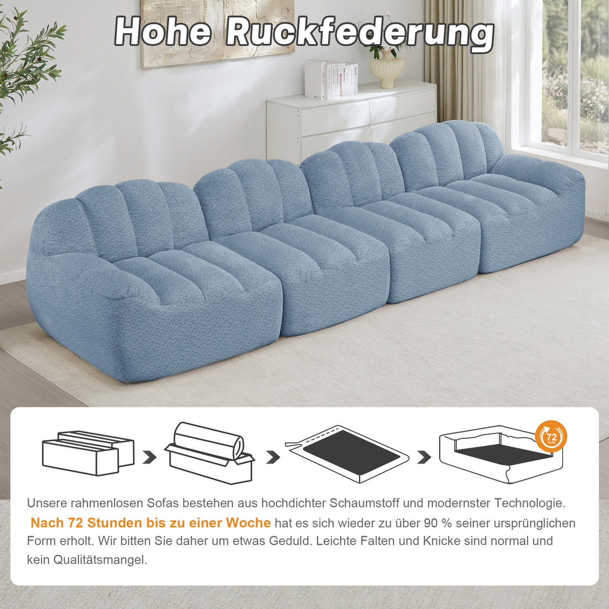 4-SITZER-SOFA DE-34312 Muschelform Blau - Blau, Textil (104/79/366cm) - ComfortXL