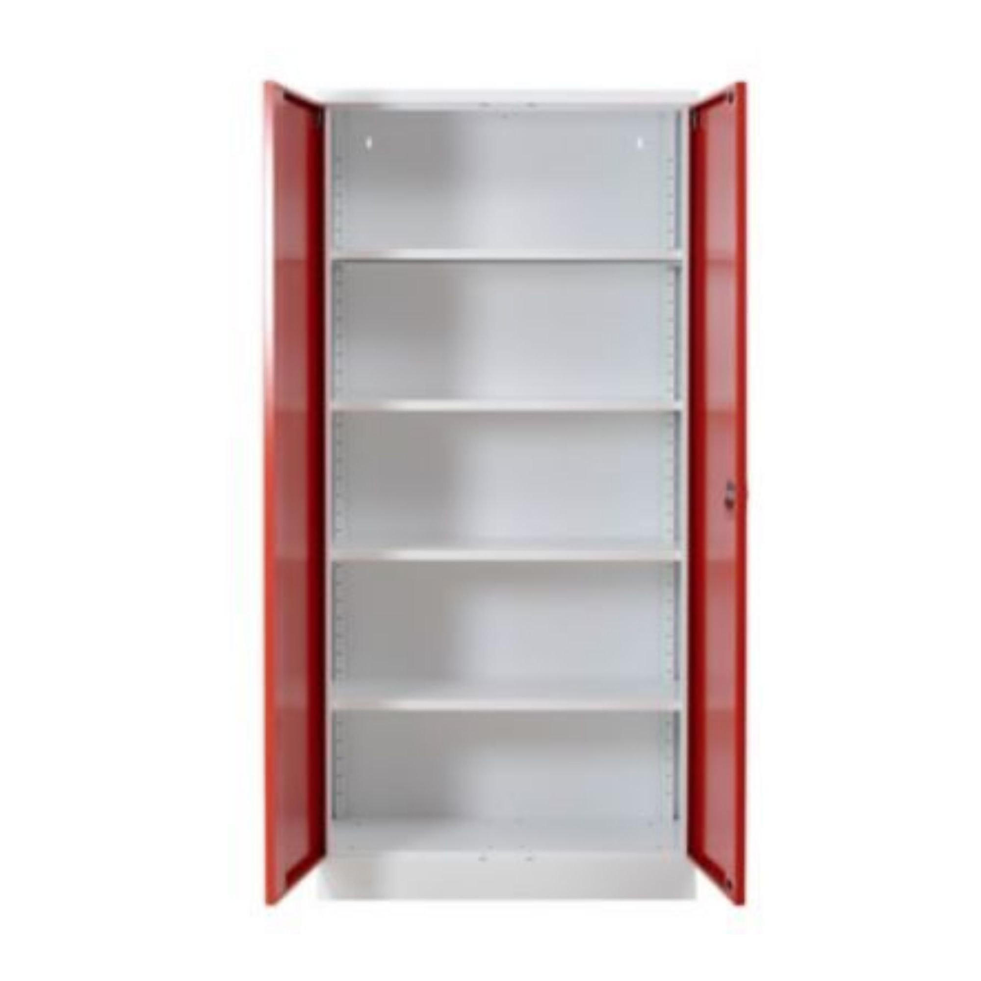 STAHLSCHRANK Bee mit 8 lackierten Fachböden 195x92x42 cm Korpusfarbe Verkehrsweiß Frontfarbe Feuerrot - Rot, Metall (92/195/42cm)