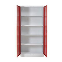 STAHLSCHRANK Bee mit 5 lackierten Fachböden 195x92x42 cm Korpusfarbe Verkehrsweiß Frontfarbe Feuerrot - Rot, Metall (92/195/42cm)