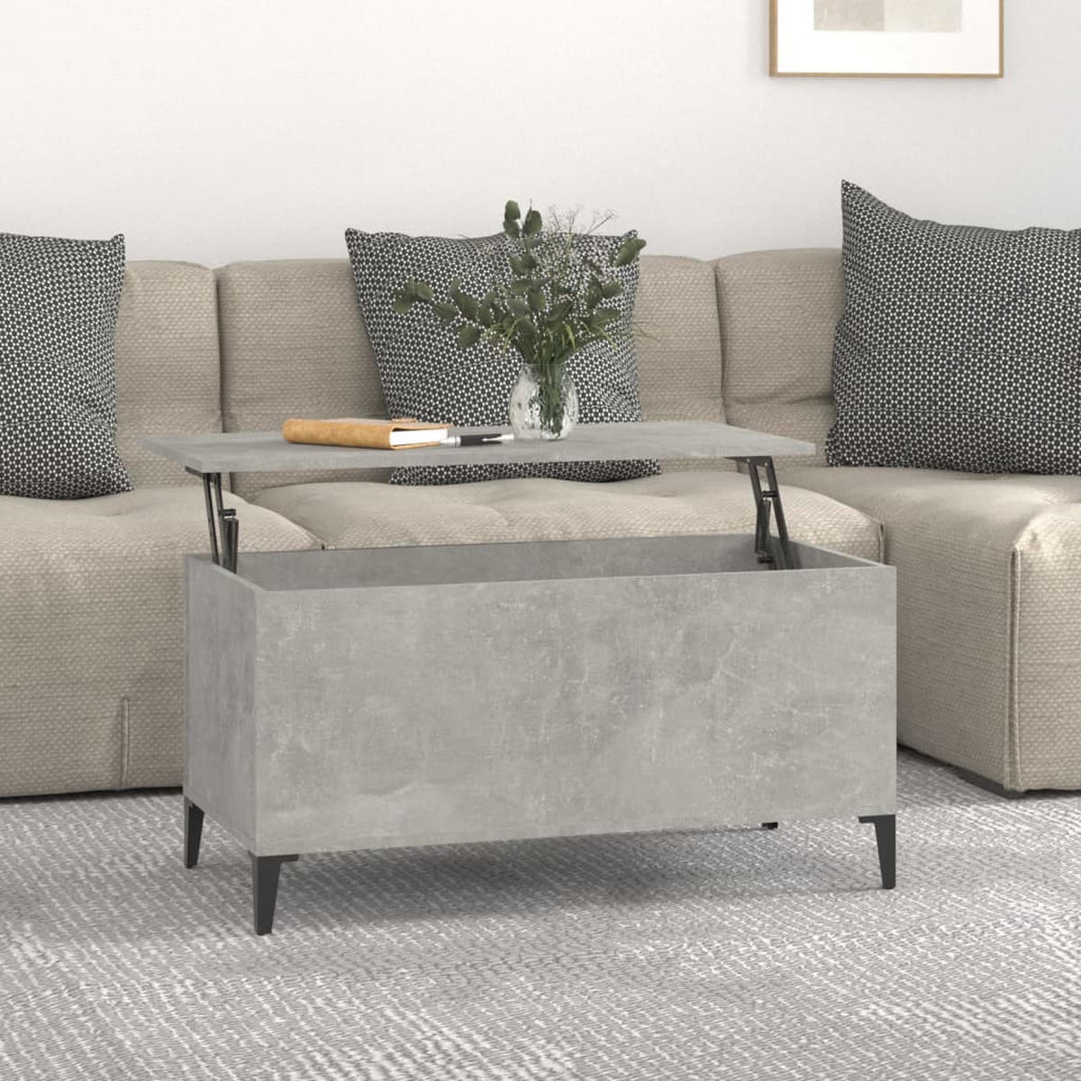 COUCHTISCH Betongrau 90x44,5x45 cm Holzwerkstoff - Grau, Holzwerkstoff (90/44.5/45cm) - furnicato