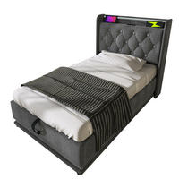 POLSTERBETT aus Leinen 90x200 cm in Grau mit LED & USB Typ-C - Grau, Textil (90/200cm) - Modfu
