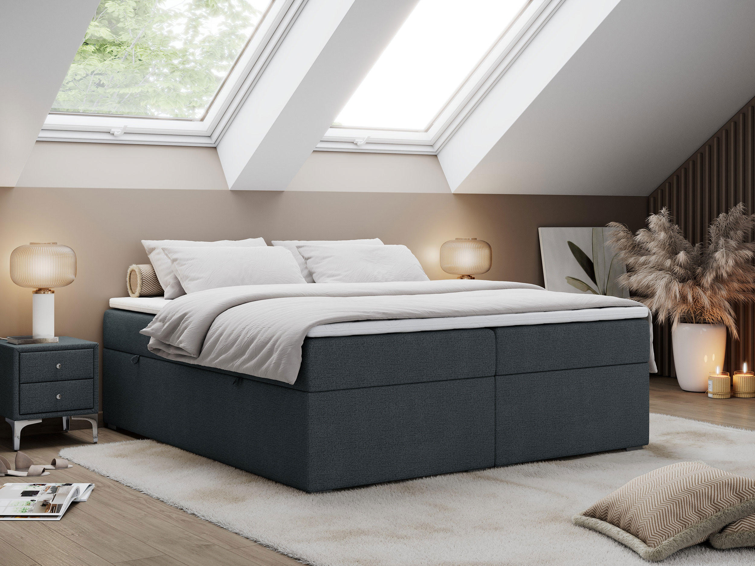 BOXBETT BESS 140/200 Dunkelgrau Struktur - H3 - Dunkelgrau, Holz/Textil (140/200cm) - MKS