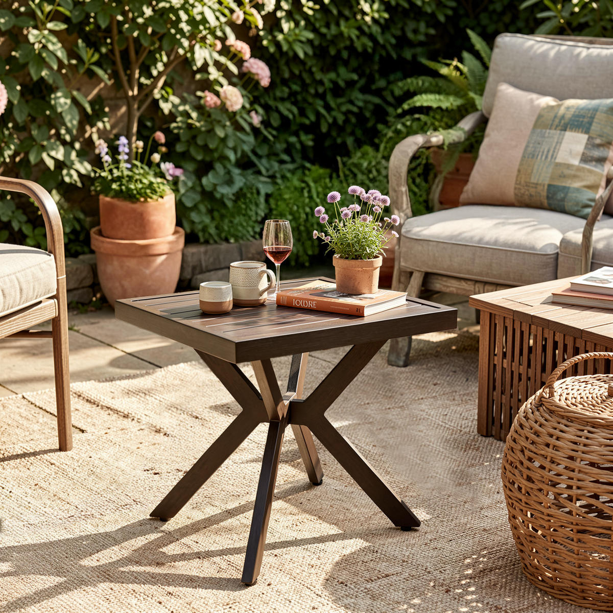 GARTEN-BEISTELLTISCH 45 cm Dunkelgrau Aluminium Quadratischer Outdoor Endtisch für Balkon & Terrasse - Dunkelgrau, Metall (45/45/47cm) - Urban Meuble