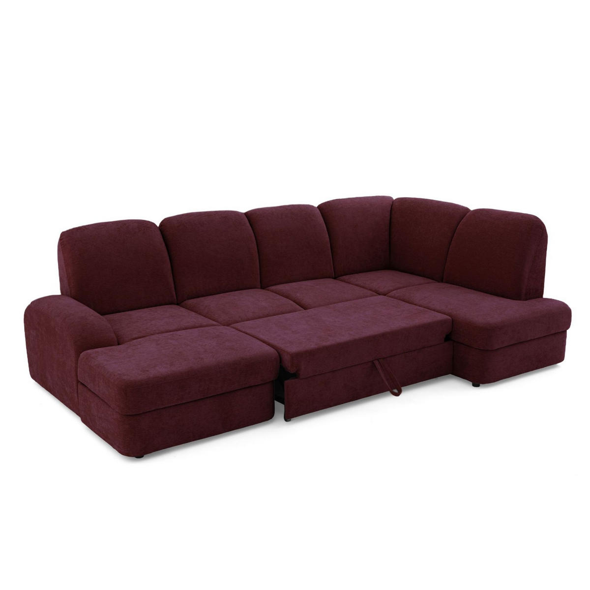 ECKSOFA VIBE U Rechts mit Schlaffunktion 129x263 Chenille Bordeaux - Bordeaux/Schwarz, Holz/Kunststoff (186/102/280cm) - Muffo