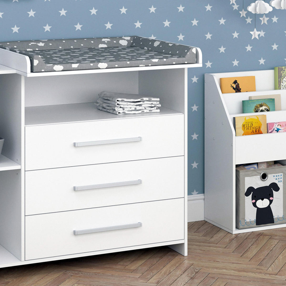 KINDERZIMMER-SET Oskar Weiß 2 Teile, mit Wickelkommode und Bücherregal - Weiß, Holzwerkstoff (113/100/69.9cm) - Vicco