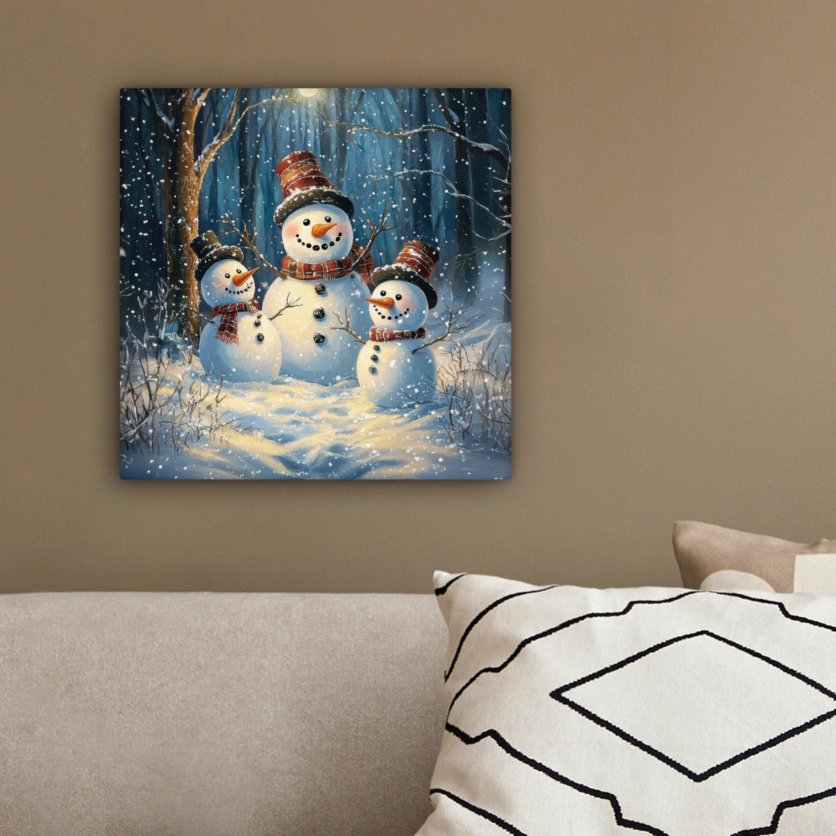 LEINWANDBILD Schneemann - Schnee - Winter - Wald 20x20 cm - Hellblau, Textil (20/20cm) - MuchoWow