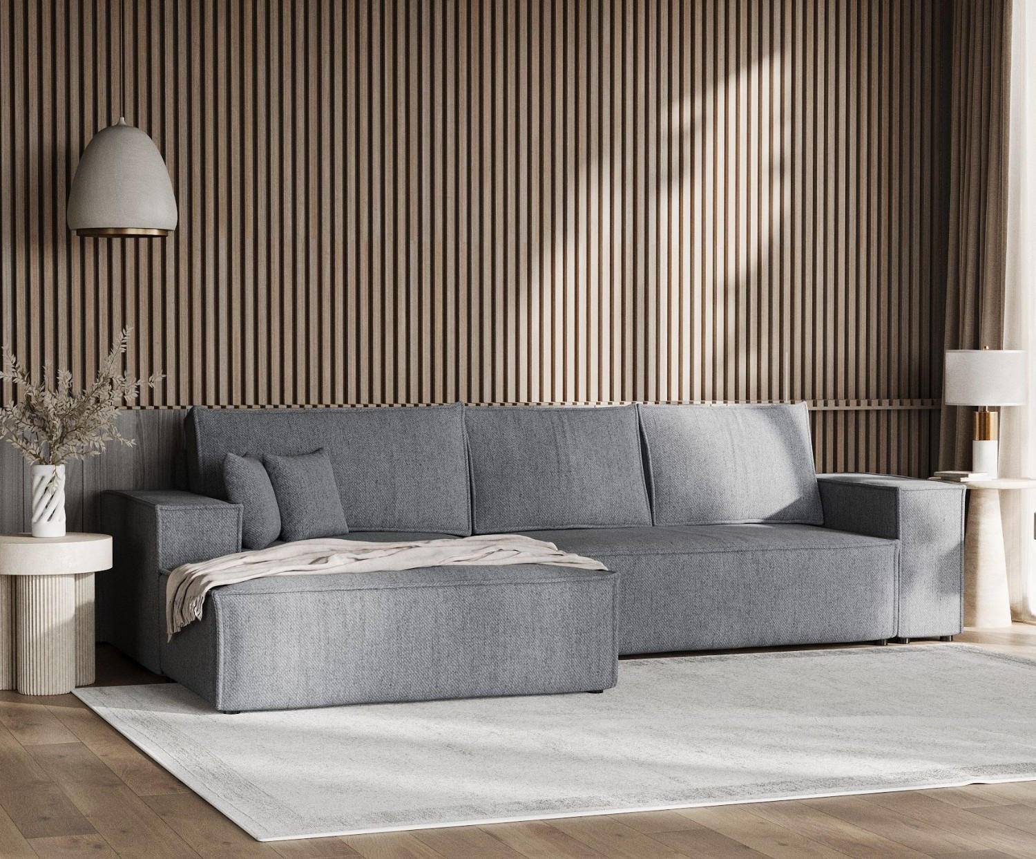 ECKSOFA TAURI mit Schlaffunktion Grau im Neve Stoff - Schwarz/Grau, Holz/Holzwerkstoff (294/185cm) - AltaBeds