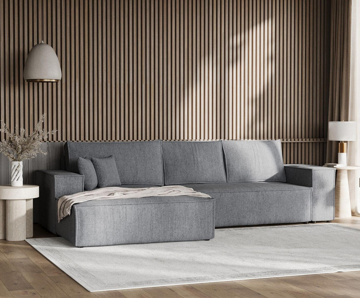 ECKSOFA TAURI mit Schlaffunktion Grau im Neve Stoff - Schwarz/Grau, Holz/Holzwerkstoff (294/185cm) - AltaBeds