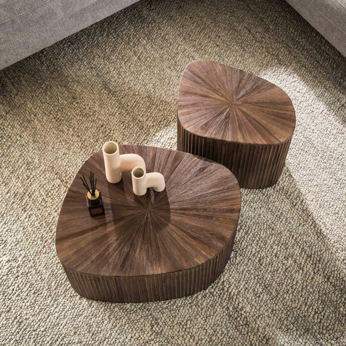 COUCHTISCH-SET ROCCO QUADRATO Organische Soft-Square Blocktische in Espresso - Braun, Holz (68/73/31cm) - alesvelt