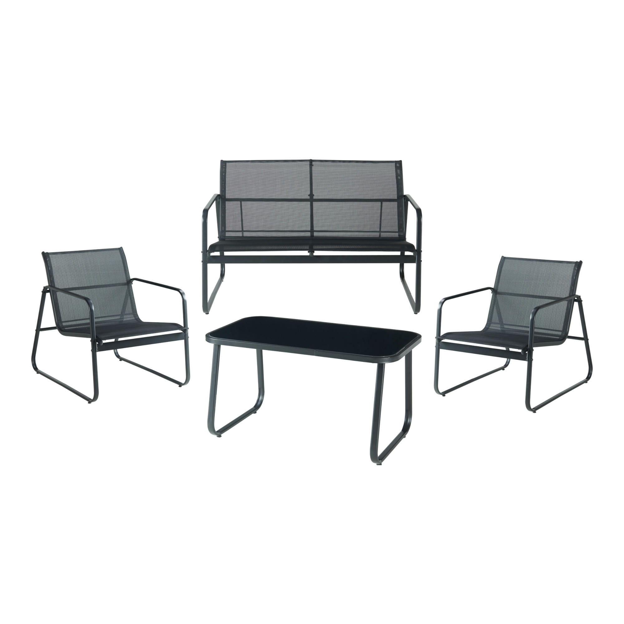 GARTENMÖBEL-SET 4 TLG. Anzi - Schwarz, Glas/Textil - casa.pro