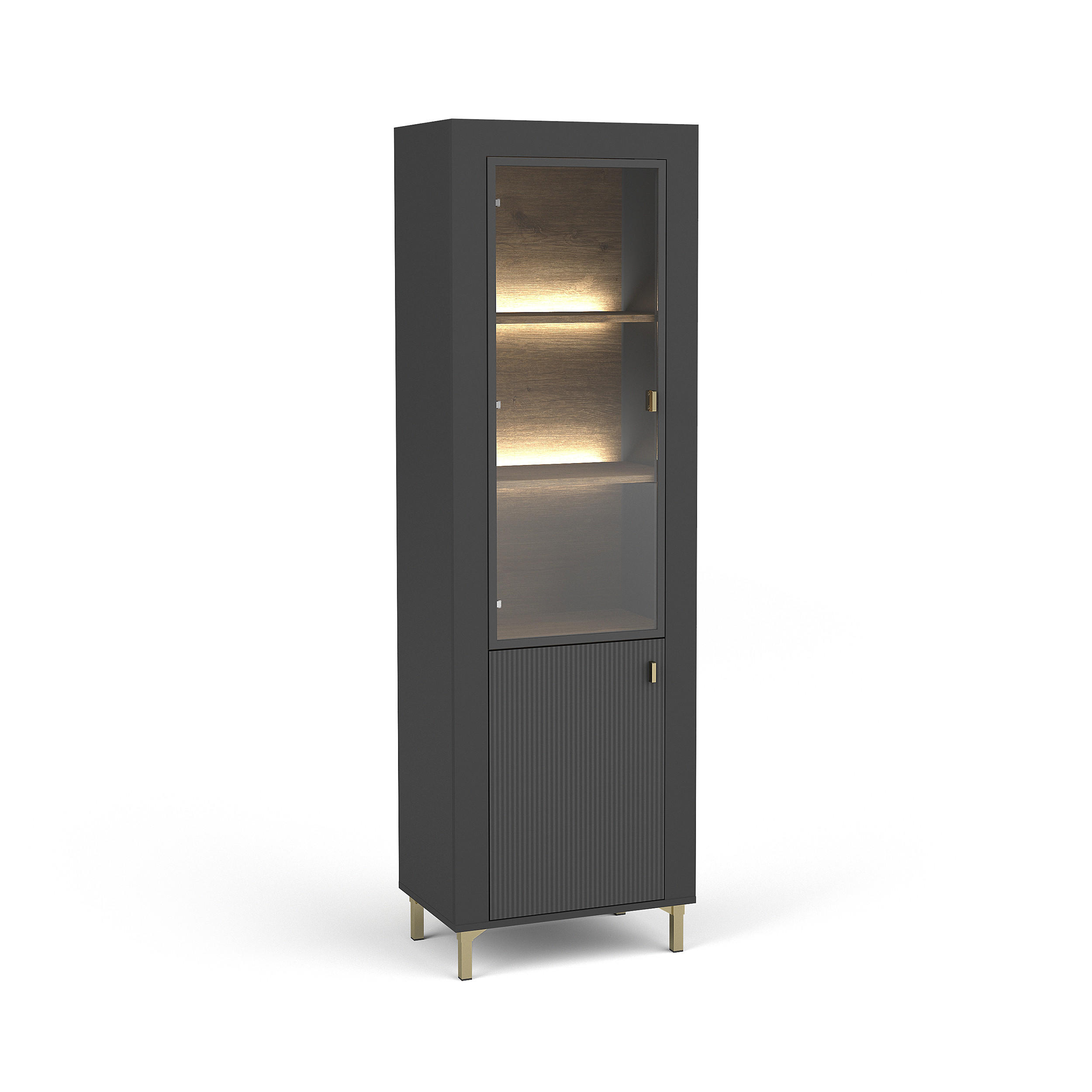 VITRINE Monta mit 2 Türen und LED-Beleuchtung, Schwarz - Schwarz, Holzwerkstoff (60/194/40cm) - Beautysofa