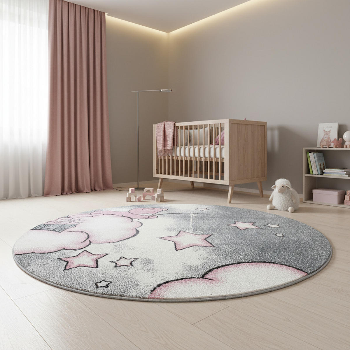 TEPPICH Kinderzimmer Bär Bunt Waschbar Spielzimmer Strapazierfähig Rund Pink 160x160 cm Flur – LAGO - Rosa, Textil (160/160cm) - KADIMA DESIGN