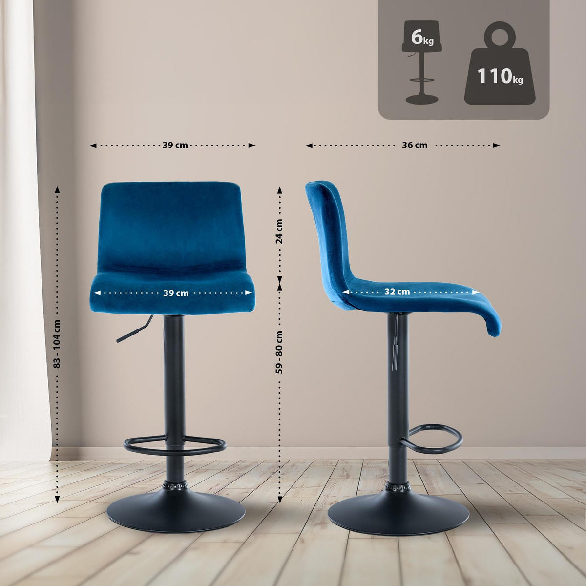 BARHOCKER Hover 83x39x36 cm blau - Blau, Textil (39/83/36cm) - furnicato