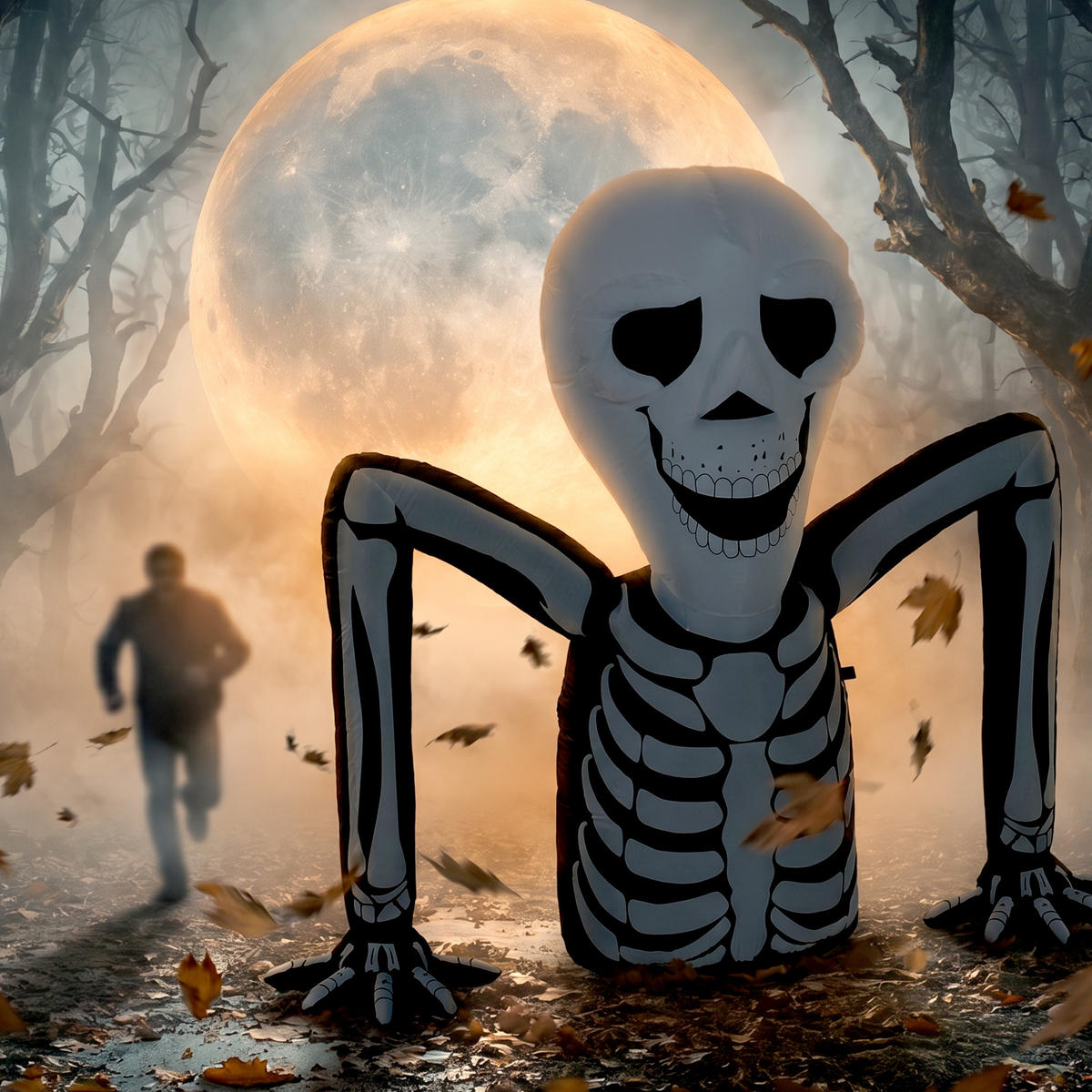 HALLOWEEN-SKELETT DE-42109 aufblasbar, aus dem Boden kriechend, mit LED - Schwarz, Kunststoff (153/142/53cm) - ComfortXL