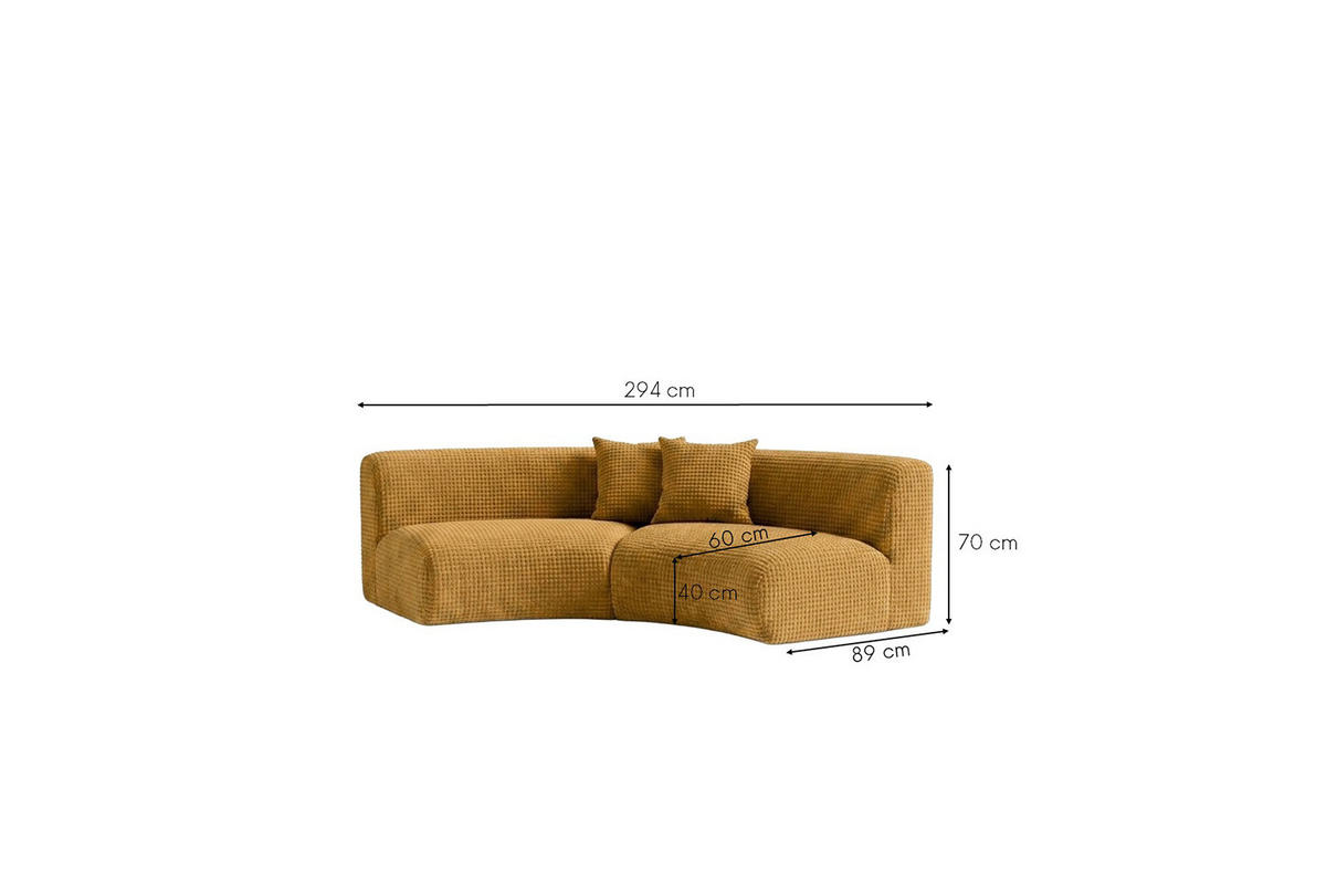 SOFA Round, Chenille-Stoff Cremona, Golden, GRETA - Goldfarben, Holz (294/70/89cm) - Kaiser Möbel