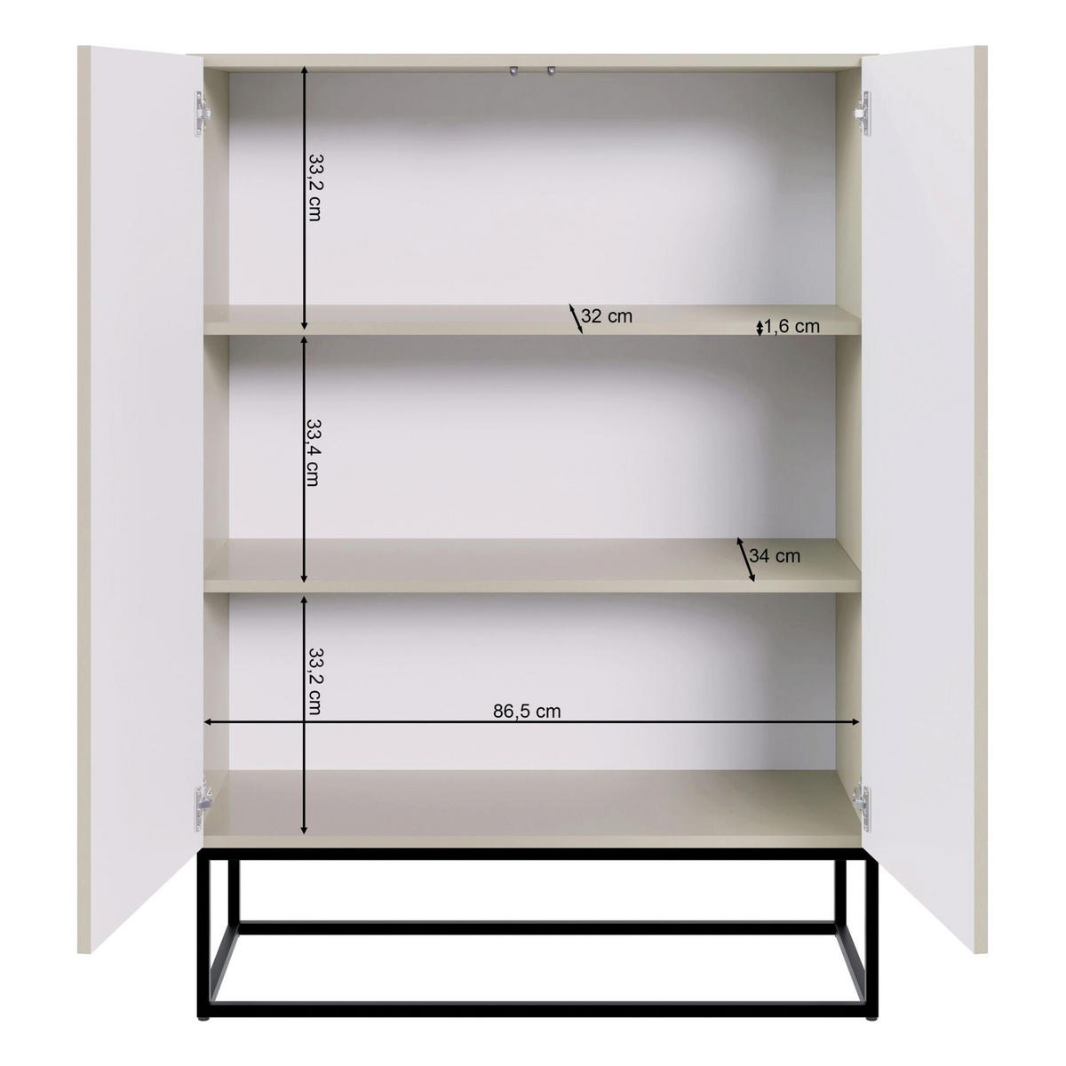HIGHBOARD Veldio Graubeige mit goldenem Metallgestell 90 cm - Taupe/Greige, Holzwerkstoff/Metall (90/125/38cm) - Selsey
