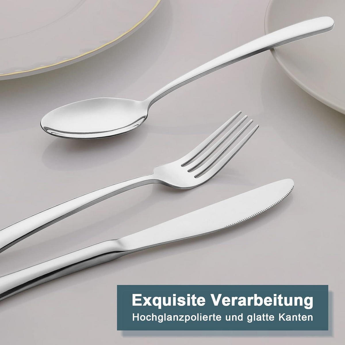 BESTECKSET 60-teilig für 12 Personen Edelstahl Hochglanzpoliert - Silberfarben, Metall