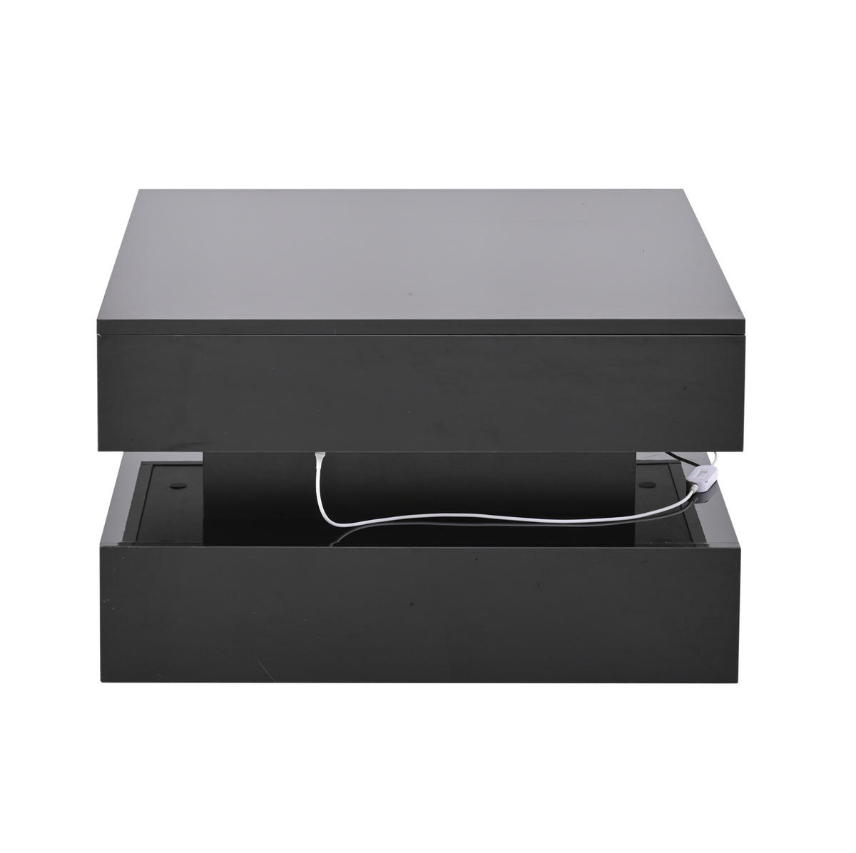 COUCHTISCH anhebbar 65 x 65 cm Hochglanz Schwarz mit LED und 2 Schubladen - Schwarz, Holzwerkstoff (65/65/38.5cm) - Meubliv