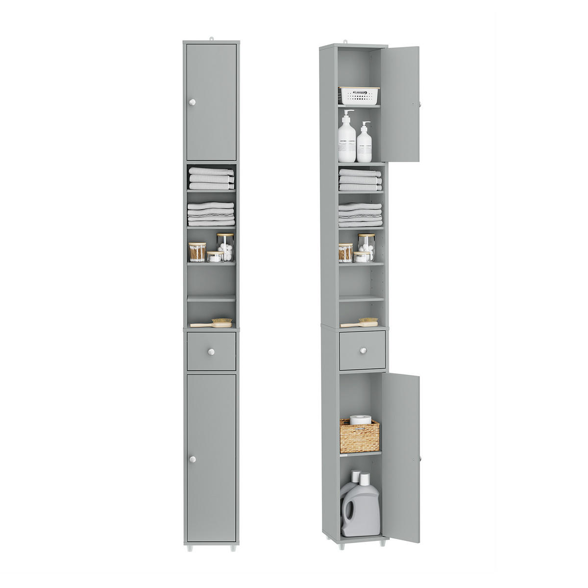 HOCHSCHRANK schmal Hellgrau - Hellgrau, Holzwerkstoff (45/58/40cm) - SoBuy