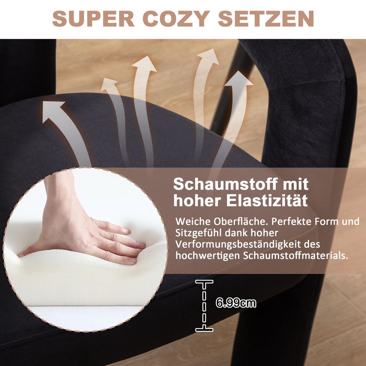 ESSZIMMERSTUHL 2er-Set aus Samt mit Metallbeinen - Schwarz, Textil (64/71/50.5cm)
