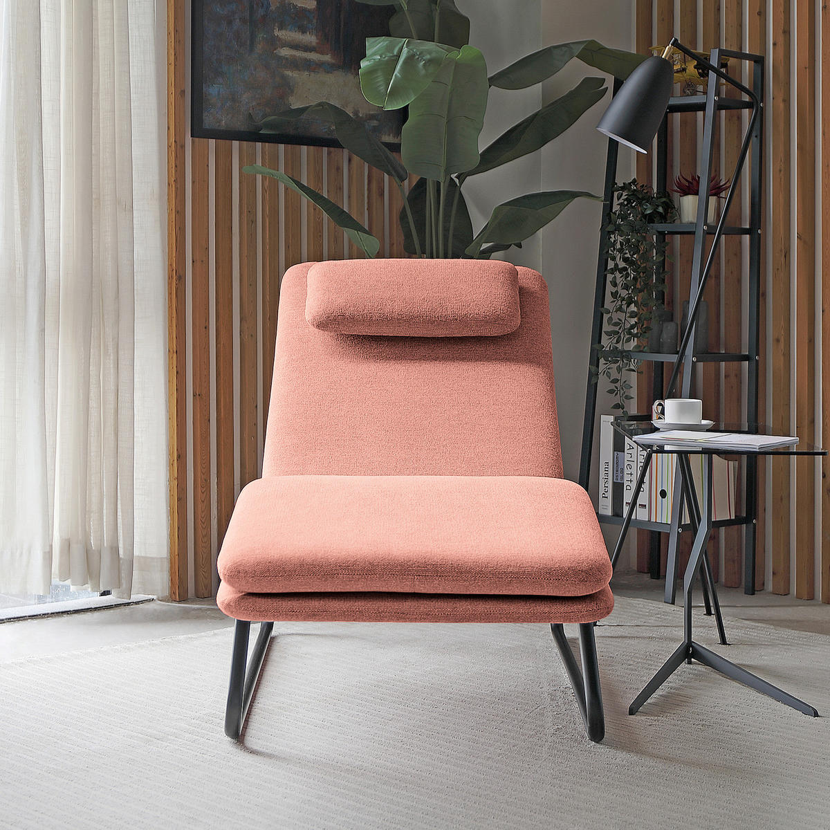 RELAXLIEGE - Webstoff - Koralle/Schwarz, Textil/Metall (70/88/168cm) - home24