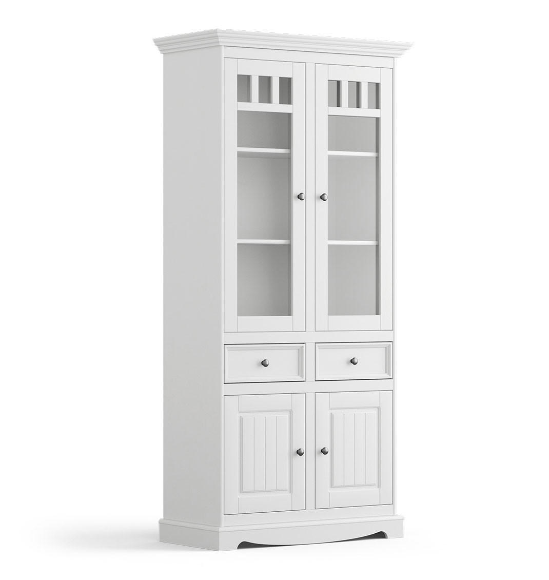 VITRINE Belluno Elegante Kiefer weiß (RAL9010) lackiert 89 / 44 / 190cm - Weiß, Holz/Holzwerkstoff (89/190/44cm) - Feldmann-Wohnen