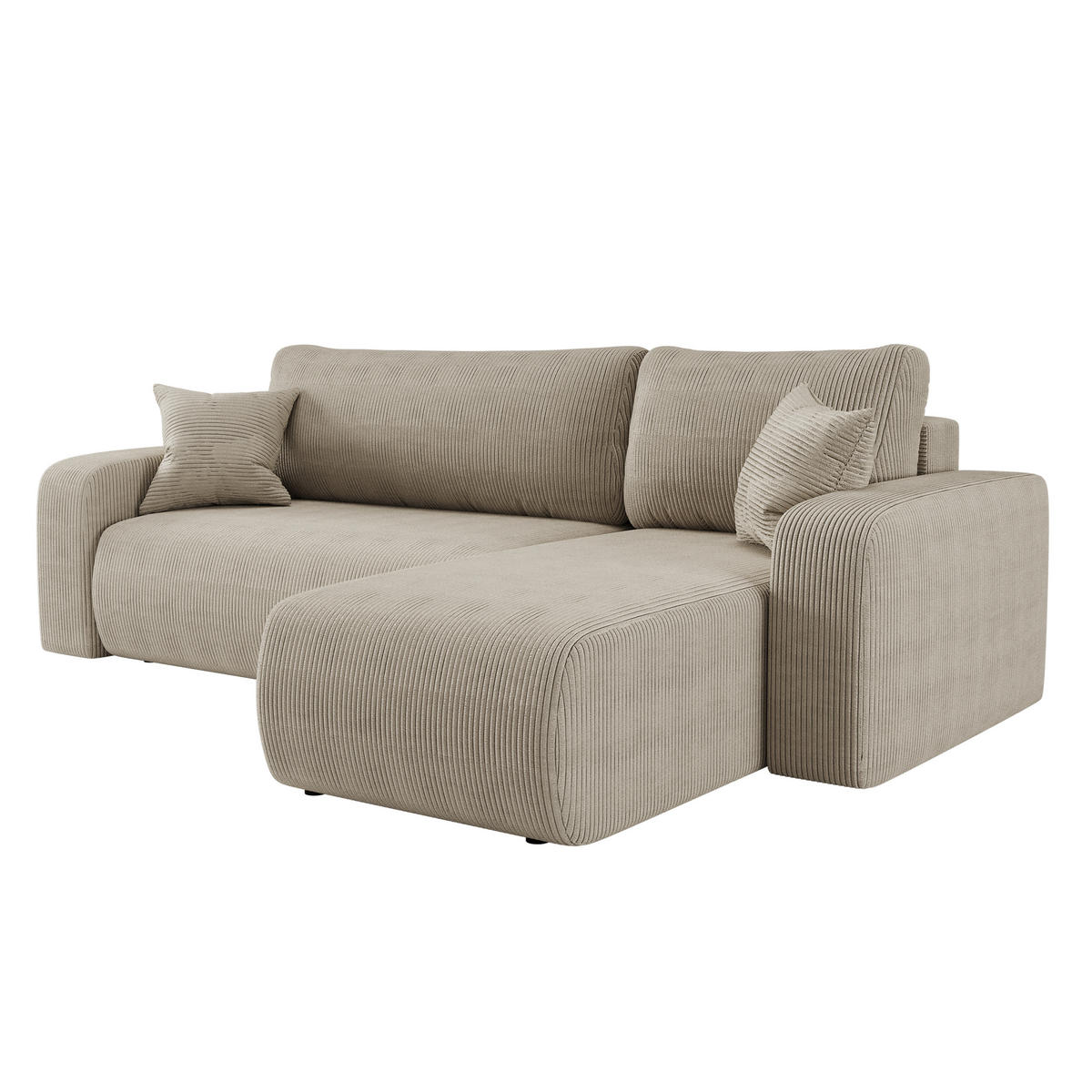 ECKSOFA L-FORM Schlaffunktion Und Bettkasten Eckcouch MILANO L Stoff Dicker Cord Dunkelbeige Rechts - Cappuccino, Holz/Textil (244/142cm) - Kaiser Möbel