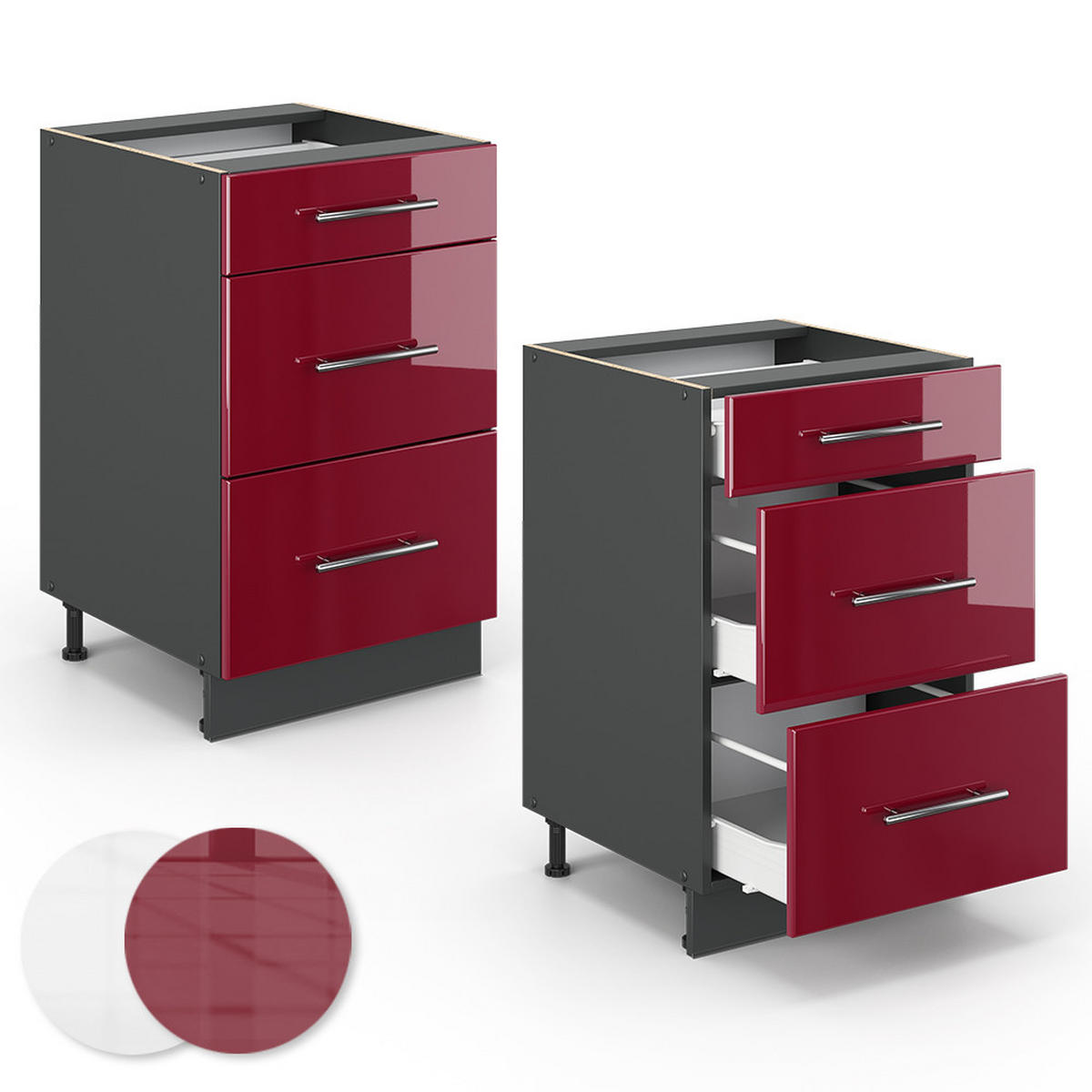 SCHUBLADENSCHRANK Fame-Line Bordeaux Hochglanz 50 cm ohne AP - Bordeaux/Anthrazit, Holzwerkstoff (50/82/51.6cm) - Vicco