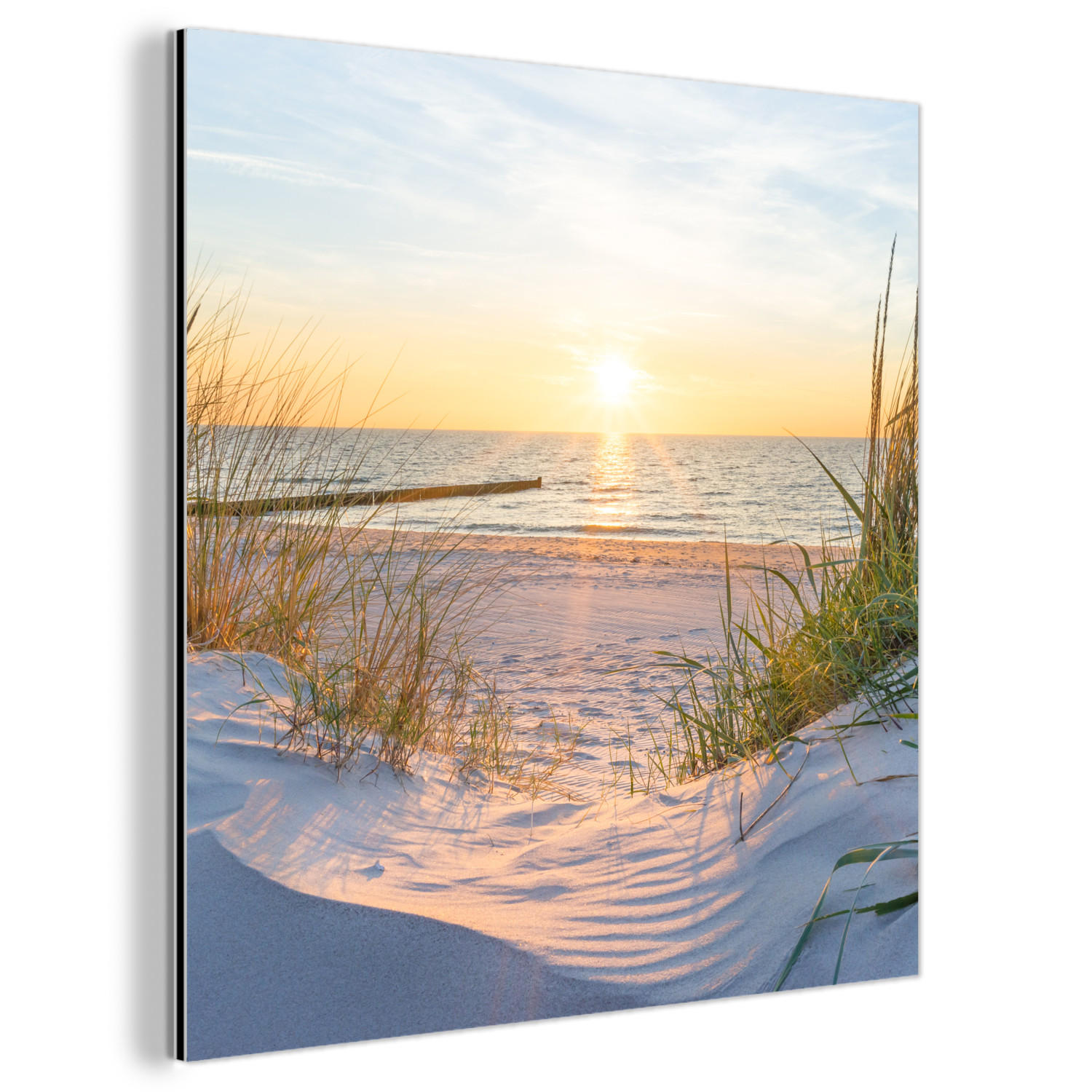 METALLBILD Strand - Sonne - Düne - Gras - Sand - Horizont 90x90 cm - Hellblau, Metall (90/90cm) - MuchoWow