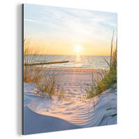 METALLBILD Strand - Sonne - Düne - Gras - Sand - Horizont 90x90 cm - Hellblau, Metall (90/90cm) - MuchoWow