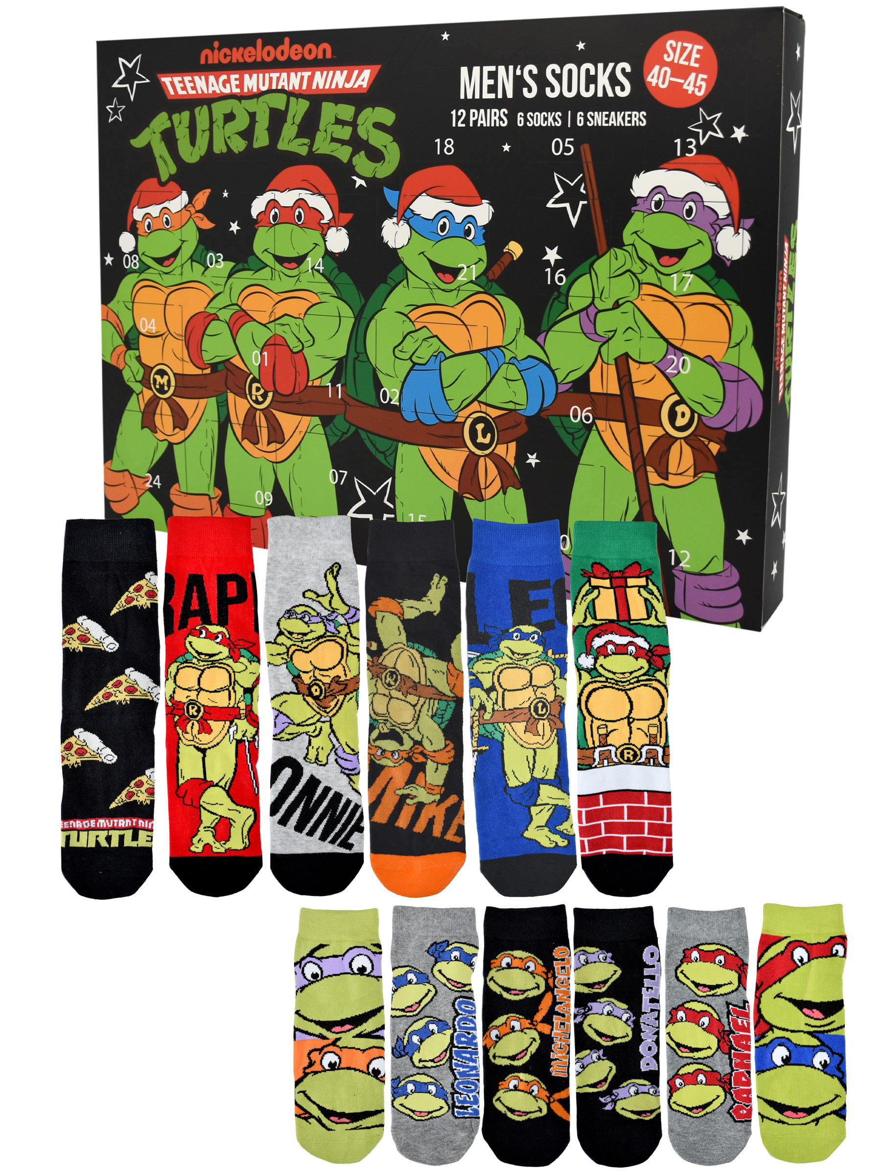 ADVENTSKALENDER Teenage Mutant Ninja Turtles mit 12 Paar Socken Größe 40-45 - Multicolor, Textil (37/5/26.5cm) - United Labels