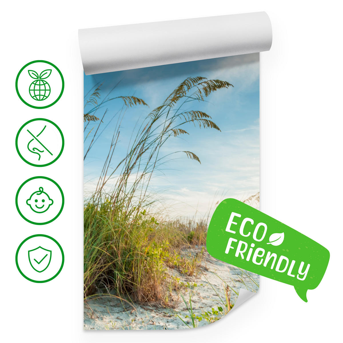 FOTOTAPETE für Schlafzimmer Dünen Pflanzen Strand Gras 400x280 - Blau/Beige, Papier (400/280cm) - Muralo