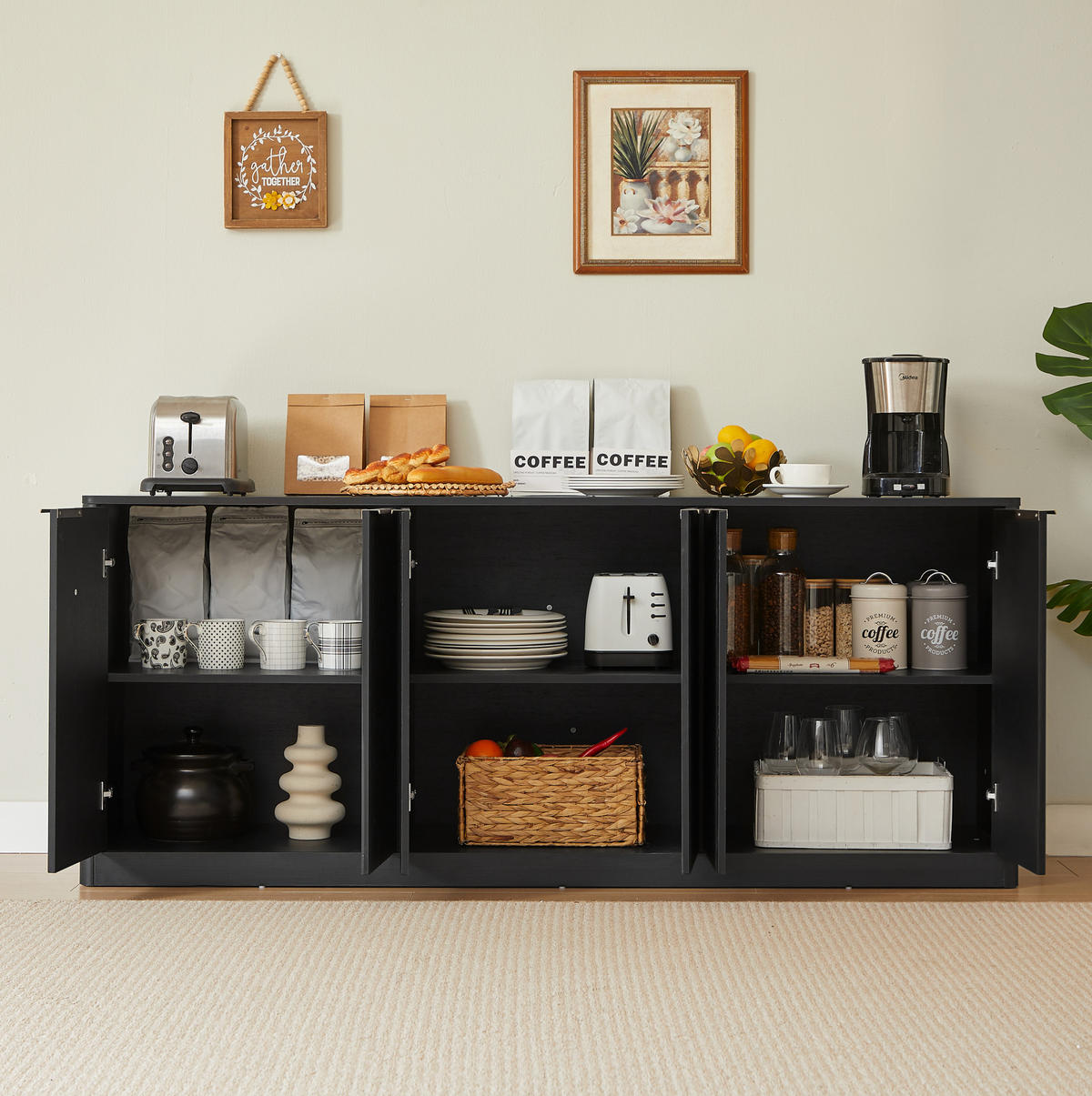 KOMODA 170/40/70,5 cm crna od MDF-a sa 6 vrata i valovitim frontama - crna, drvni materijal (170/70.5/40cm) - OKWISH