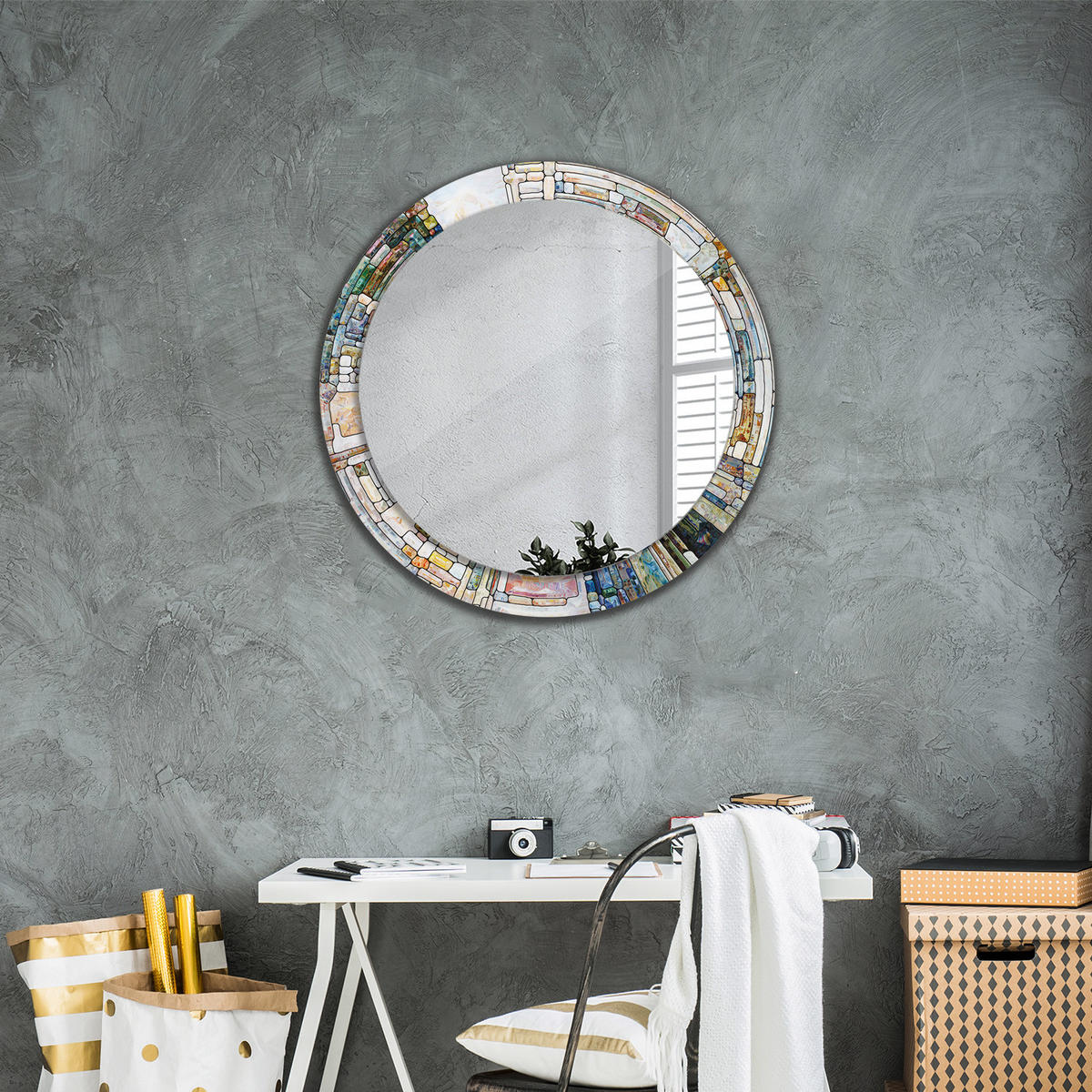 SPIEGEL Ø80 cm Rund mit Aufdruck - Perlmutt, Glas (80/80/0.4cm) - TULUP