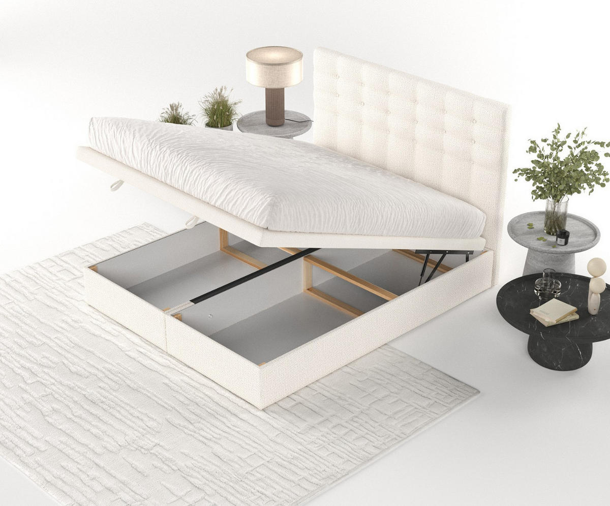 POLSTERBETT Callo mit Stauraum 160/200 cm Creme im Alta Stoff - Creme/Schwarz, Holz/Holzwerkstoff (160/200cm) - AltaBeds