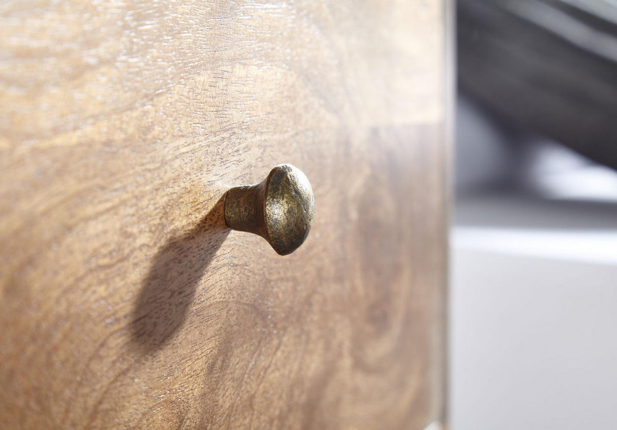 NACHTTISCH – Mango Massivholz/Metall, 1 Schublade, Industrial-Stil - Goldfarben/Braun, Holz/Metall (40/75/35cm) - KADIMA DESIGN