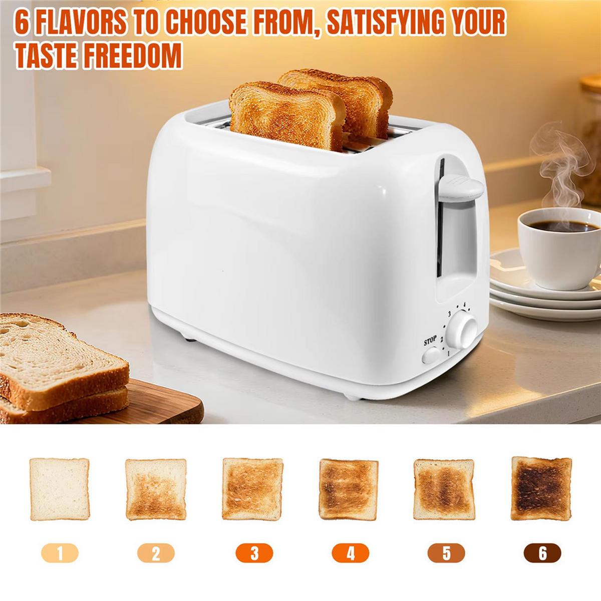 TOASTER 2 Scheiben 6 Modi 230V Sandwich Maker Frühstücksgerät - Weiß, Kunststoff (24/17/11cm) - Kaket