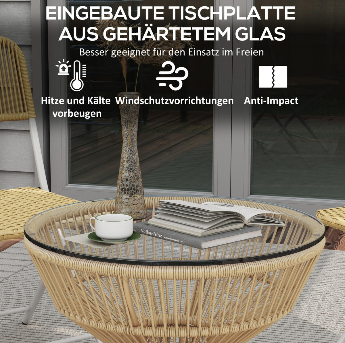 LOUNGETISCH 60/60/50 cm Natur Holzwerkstoff aus Glas mit PE-Rattan-Gestell - Naturfarben, Glas (60/60/50cm) - OKWISH