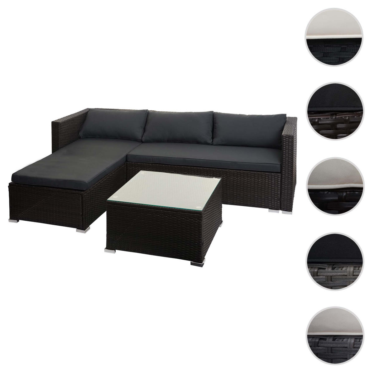 POLY-RATTAN GARNITUR Braun, Grau, Orange - Braun/Orange, Kunststoff - MCW