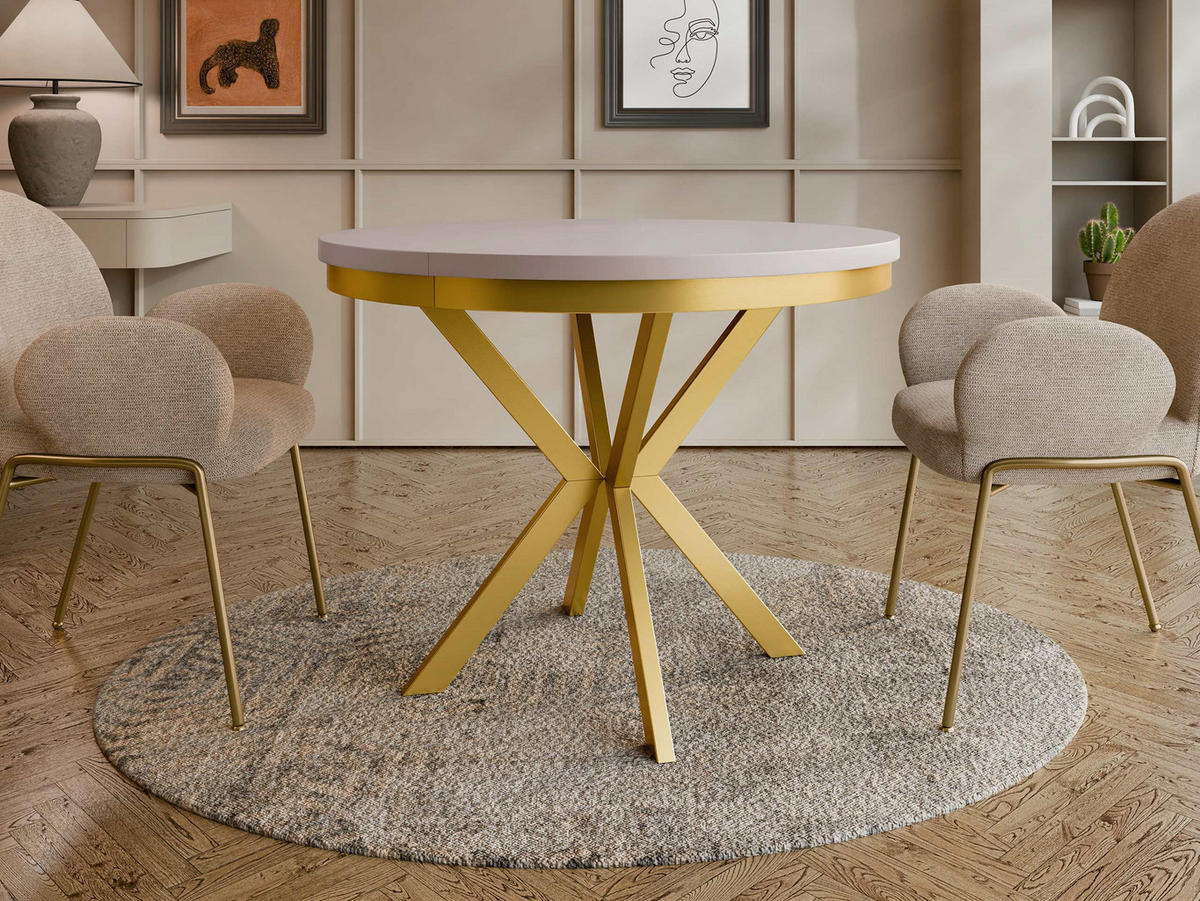 ESSTISCH ausziehbar Edder Gold 100 - Kaschmir/Goldfarben, Holzwerkstoff/Metall (100/100/76cm) - MIRJAN24