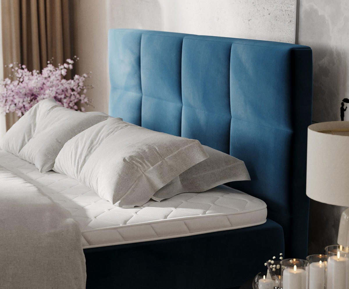 BOXBETT Velto 200/200 cm Dunkelblau im Kronos Stoff - Schwarz/Dunkelblau, Holz/Holzwerkstoff (200/200cm) - AltaBeds